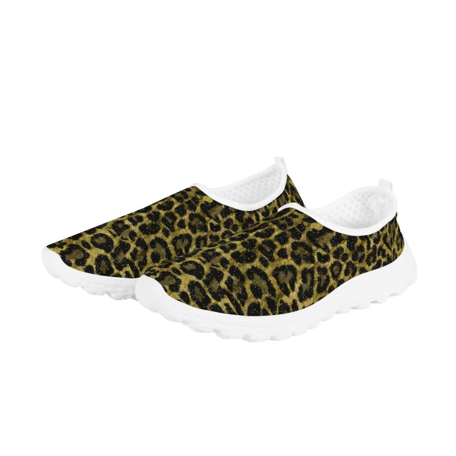 Golden Leopard Design Women’s Mesh Running Shoes