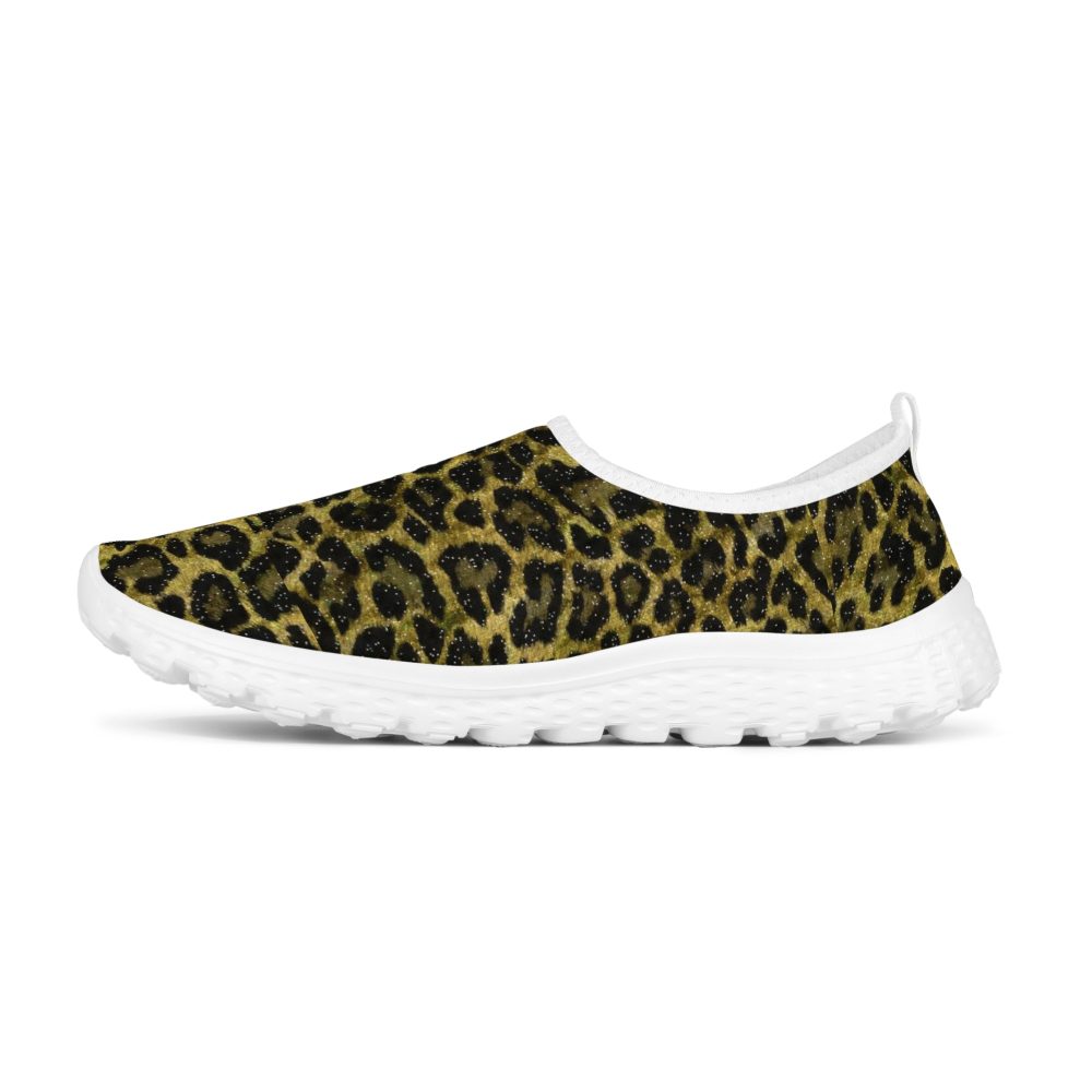 Golden Leopard Design Women’s Mesh Running Shoes