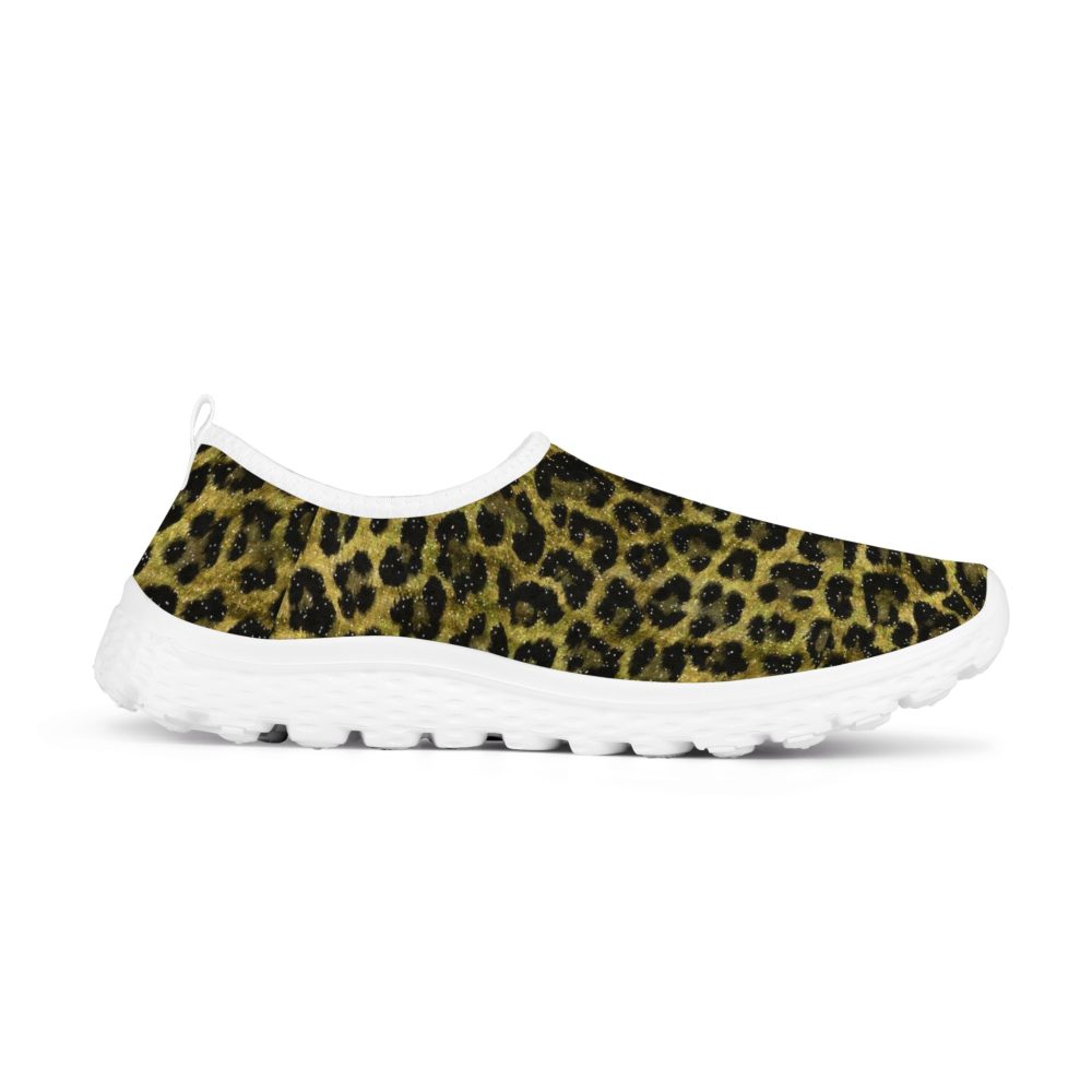 Golden Leopard Design Women’s Mesh Running Shoes