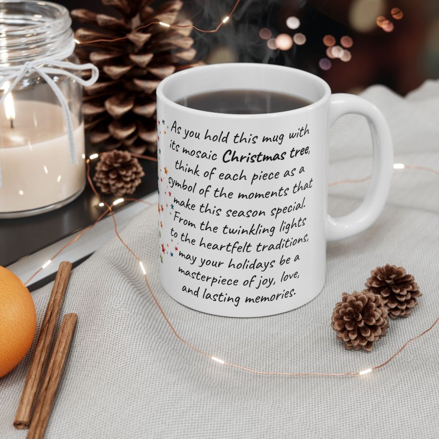 Colorful Mosaic Christmas Tree Mug, Christmas Present Mug, Unique Gift, Coffee Lovers Mug, Gift for Her, Gift for Him, Inspirational Mug
