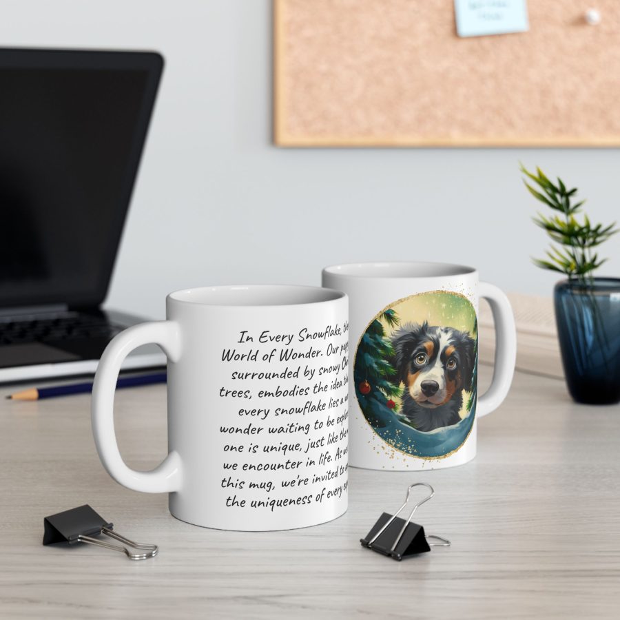 Cute Puppy Christmas Mug, Christmas and New Year Mug, Unique Gift, Animal and Pet Lovers Mug, Gift for Her, Gift for Him, Christmas Tree Mug