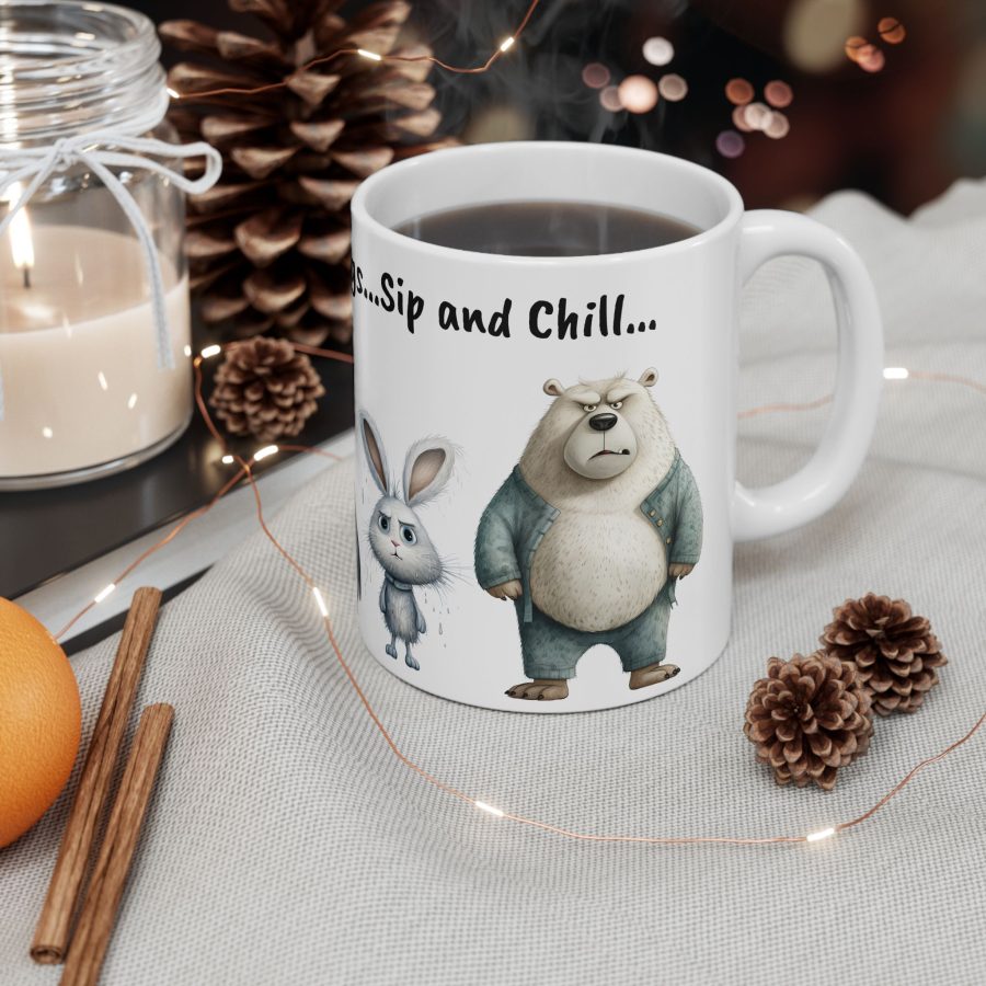 Grumpy Winter Mornings: Sip and Chill Mug, Unique Gift, Coffee Lovers Mug, Gift for Her, Gift for Him, Sad and Angry Arctic Animals Mug