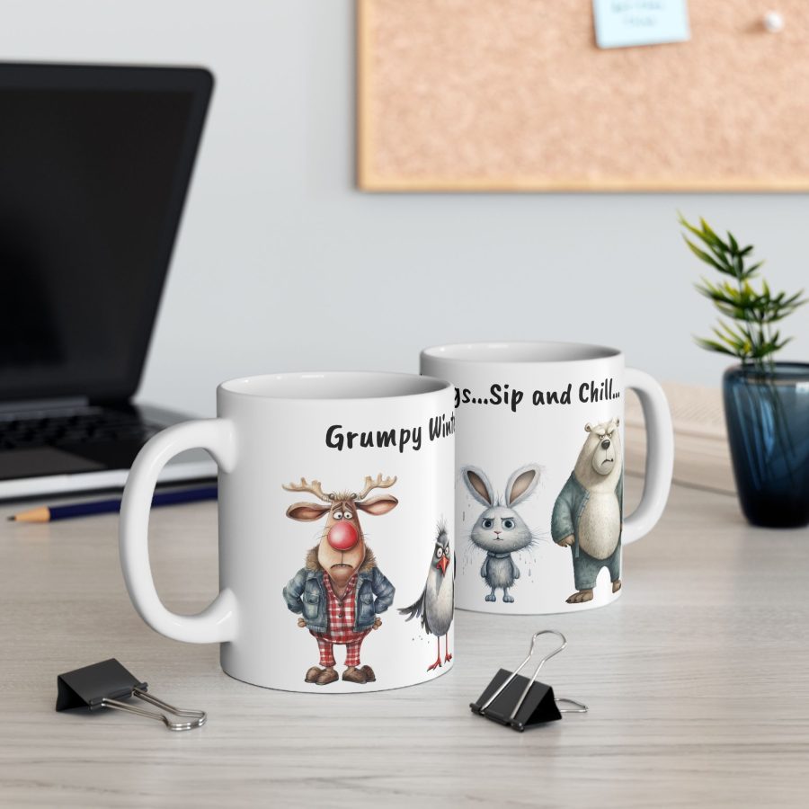 Grumpy Winter Mornings: Sip and Chill Mug, Unique Gift, Coffee Lovers Mug, Gift for Her, Gift for Him, Sad and Angry Arctic Animals Mug