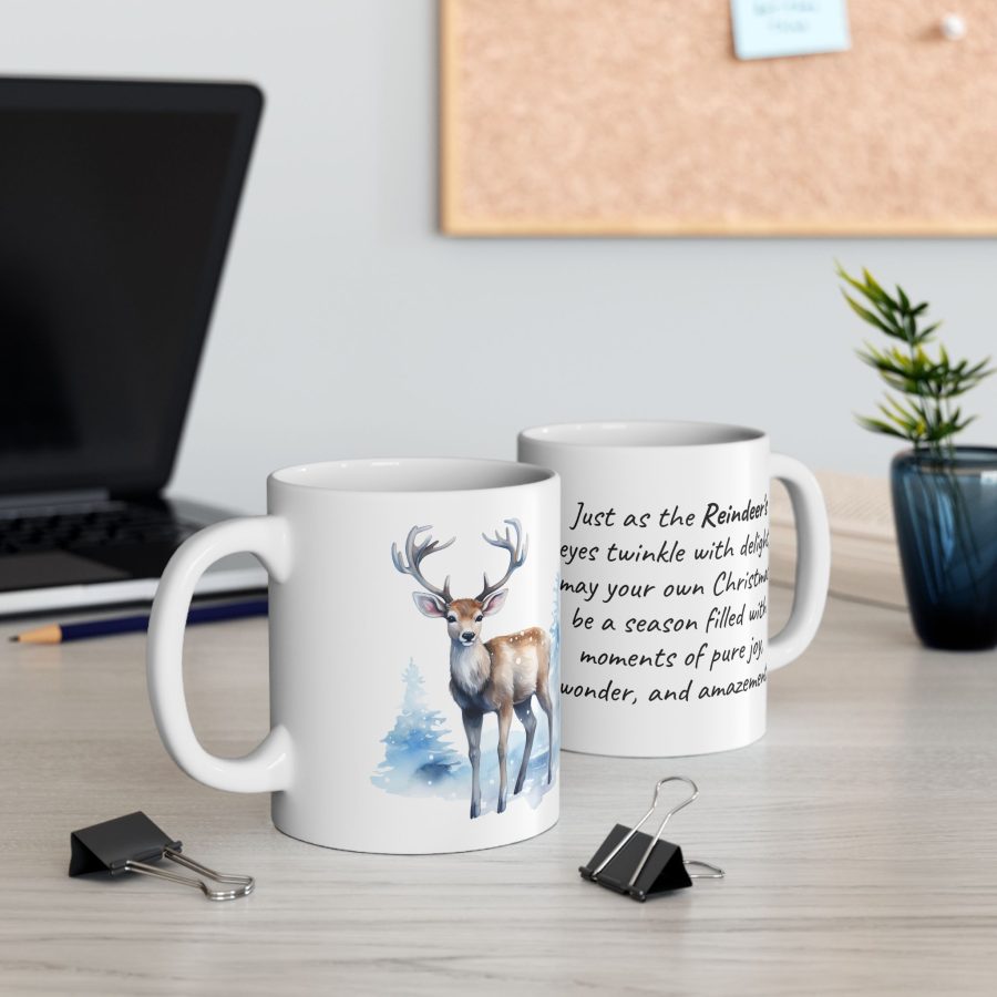 Reindeer Christmas Mug, Christmas Present Mug, Unique Gift, Coffee Lovers Mug, Gift for Her, Gift for Him, Inspirational Mug