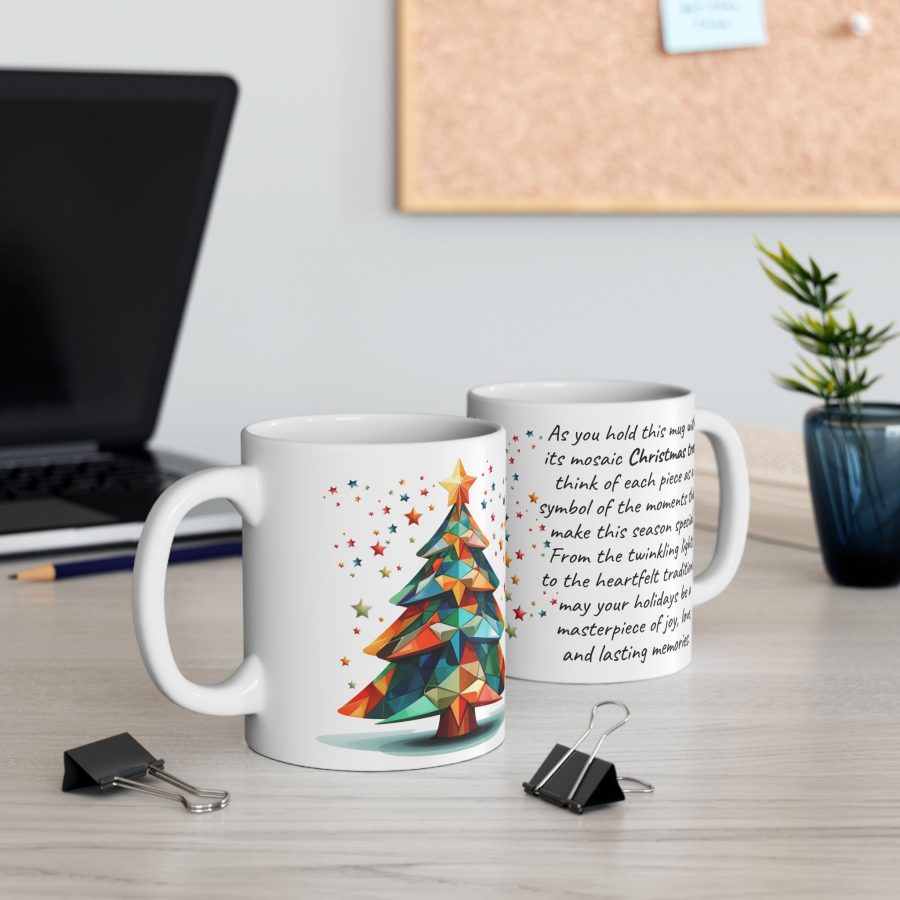 Colorful Mosaic Christmas Tree Mug, Christmas Present Mug, Unique Gift, Coffee Lovers Mug, Gift for Her, Gift for Him, Inspirational Mug